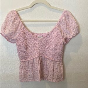 Hollister Pink Puff Sleeve Smocked Blouse